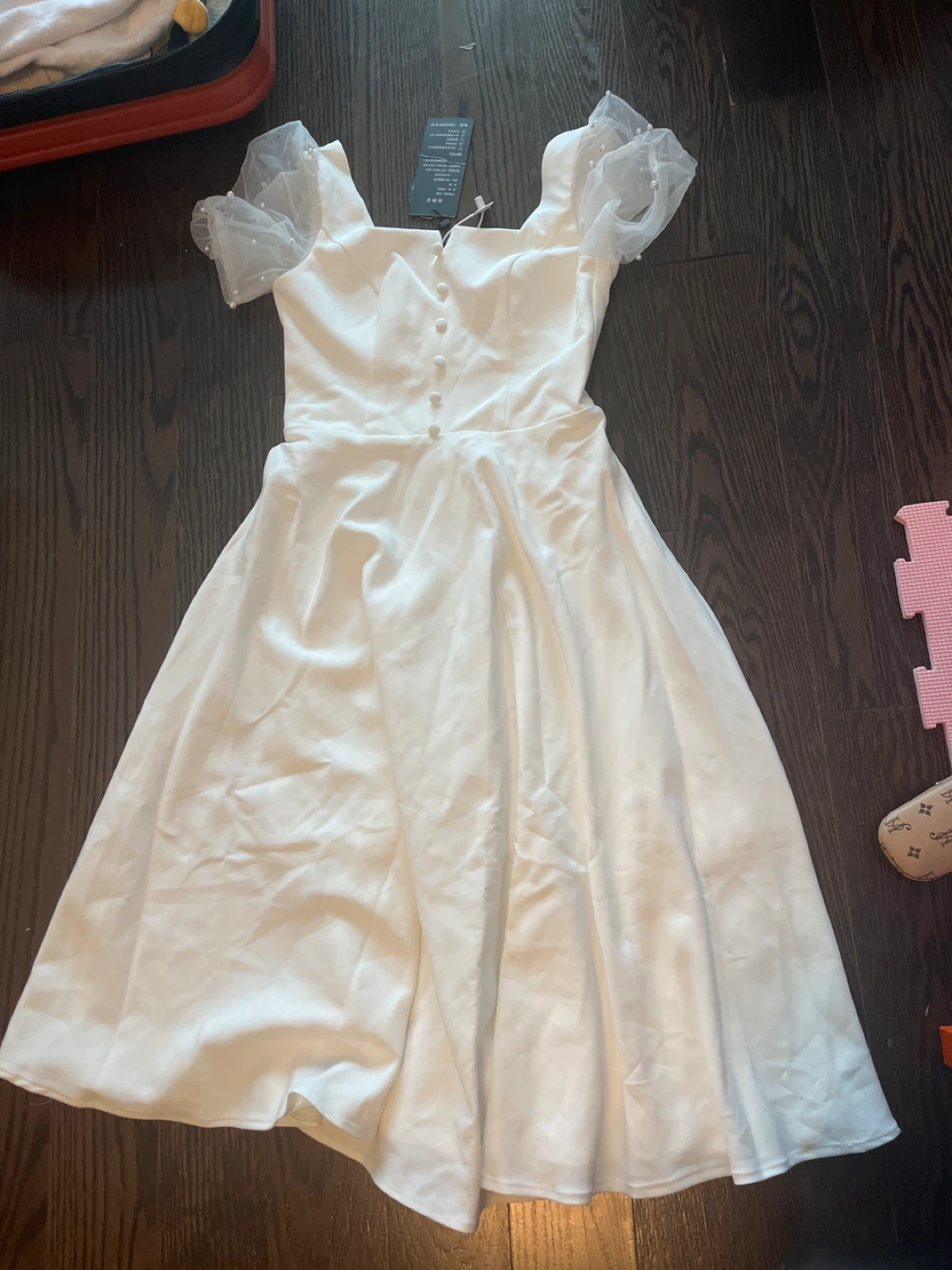 White Dress with Pearl Embellished Sleeves