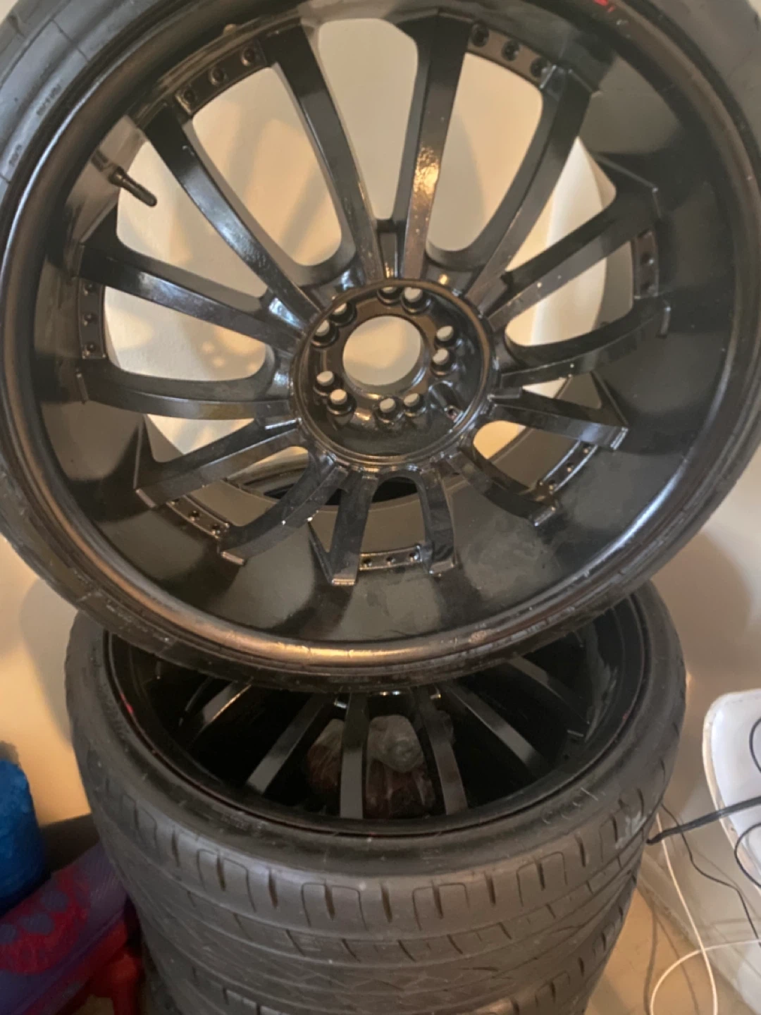 Set of 4 Black Aftermarket Rims and Tires