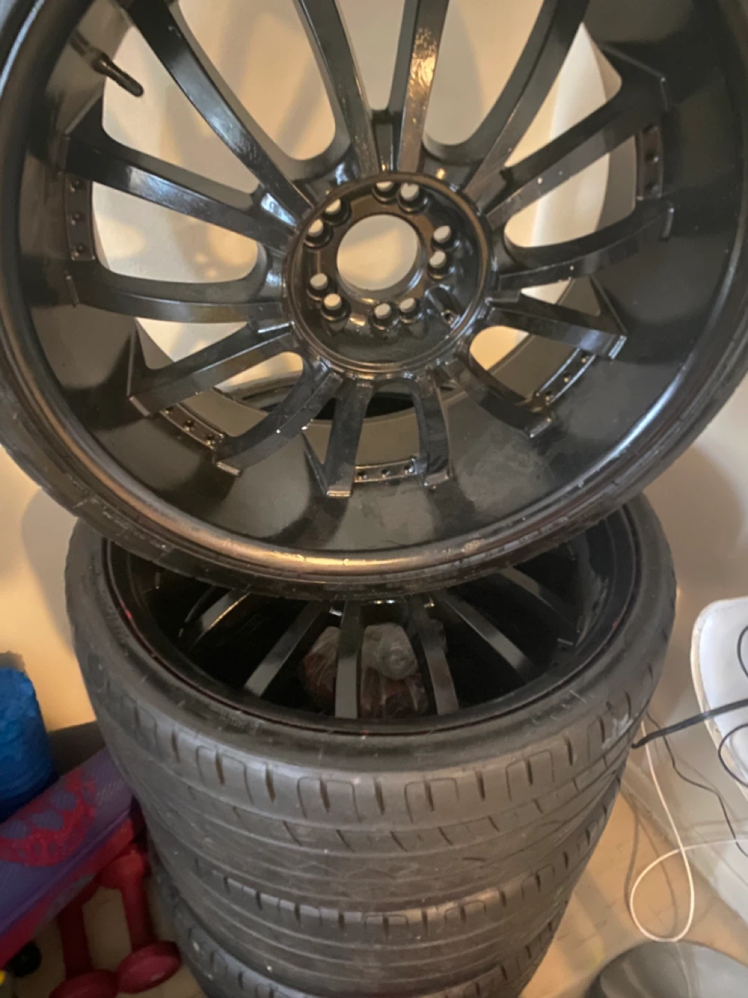 Set of 4 Black Aftermarket Rims and Tires - photo 3