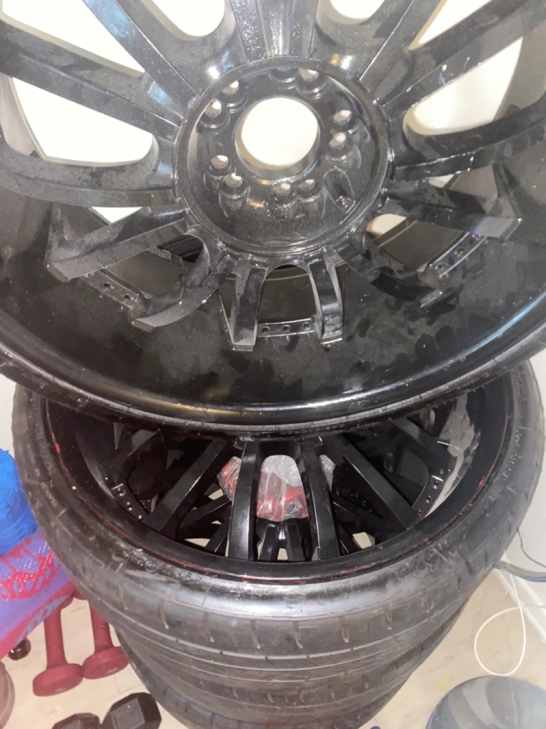 Set of 4 Black Aftermarket Rims and Tires - photo 4