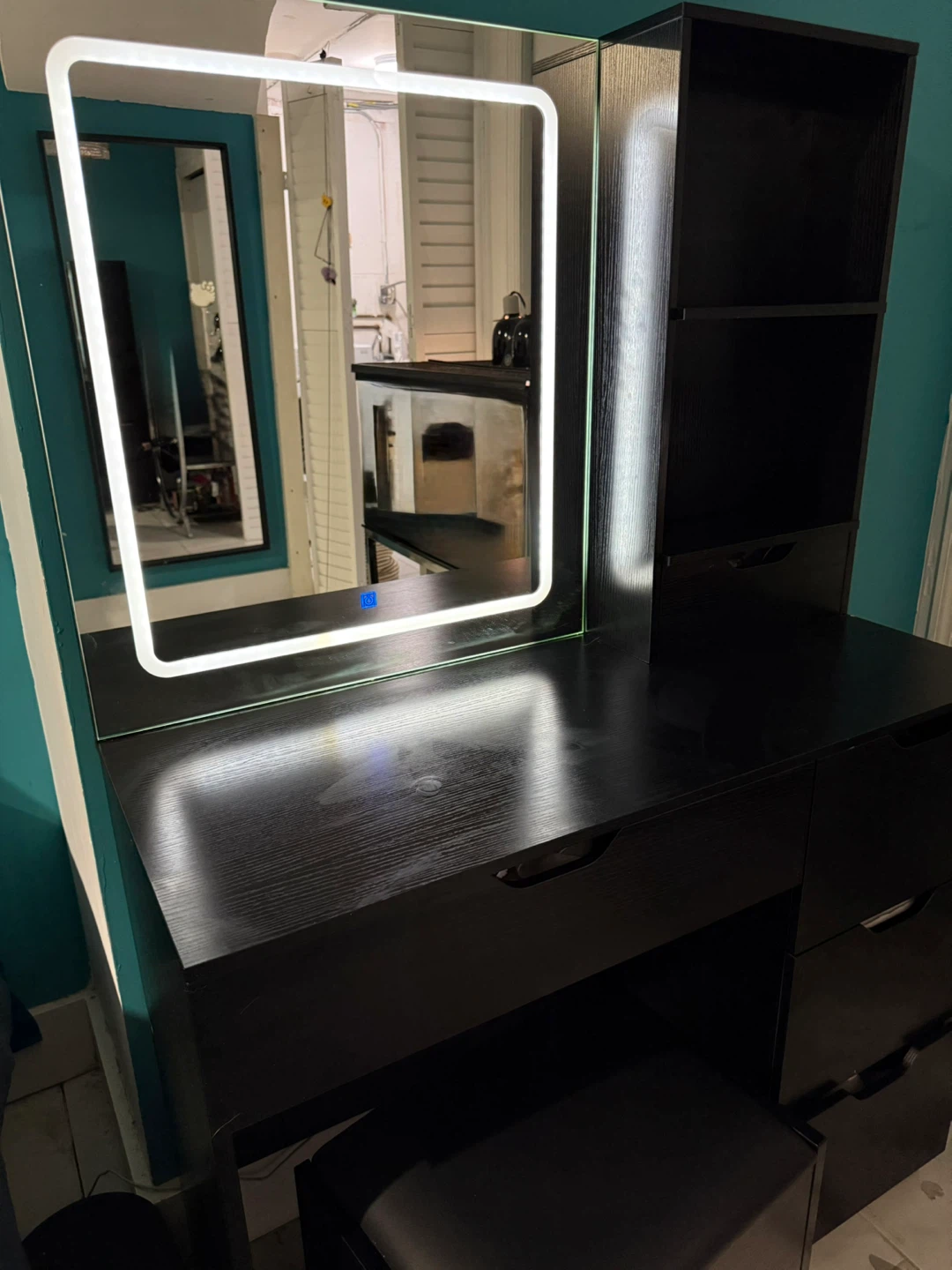 Black Vanity Desk with Light-Up Mirror and Stool - photo 2