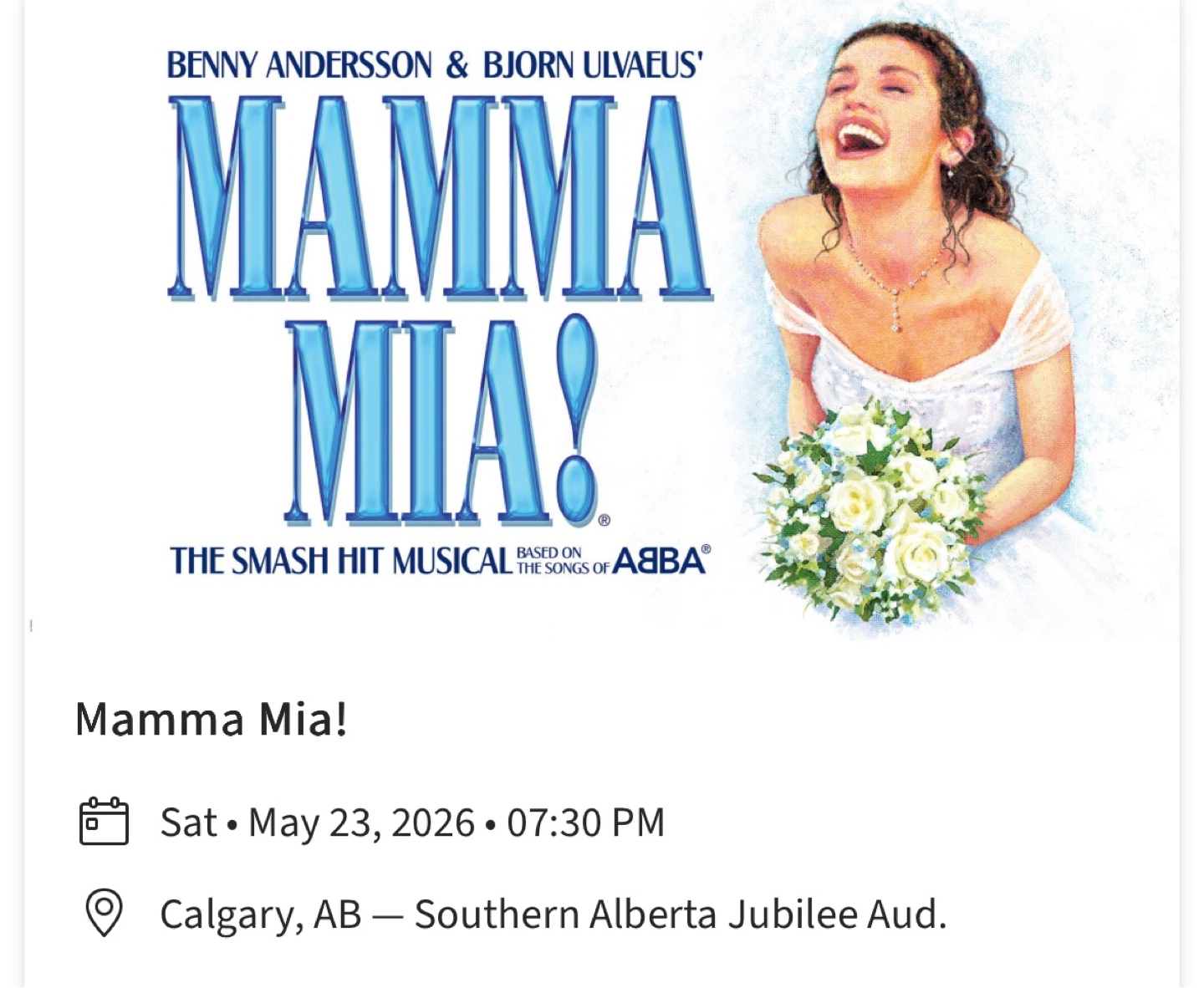 Mamma Mia single ticket—$100