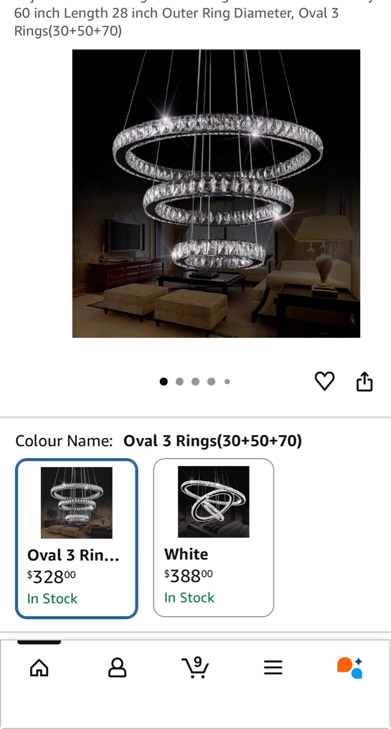 SEFINN FOUR LED Crystal Chandelier 3 Rings Pendant Light - photo 4