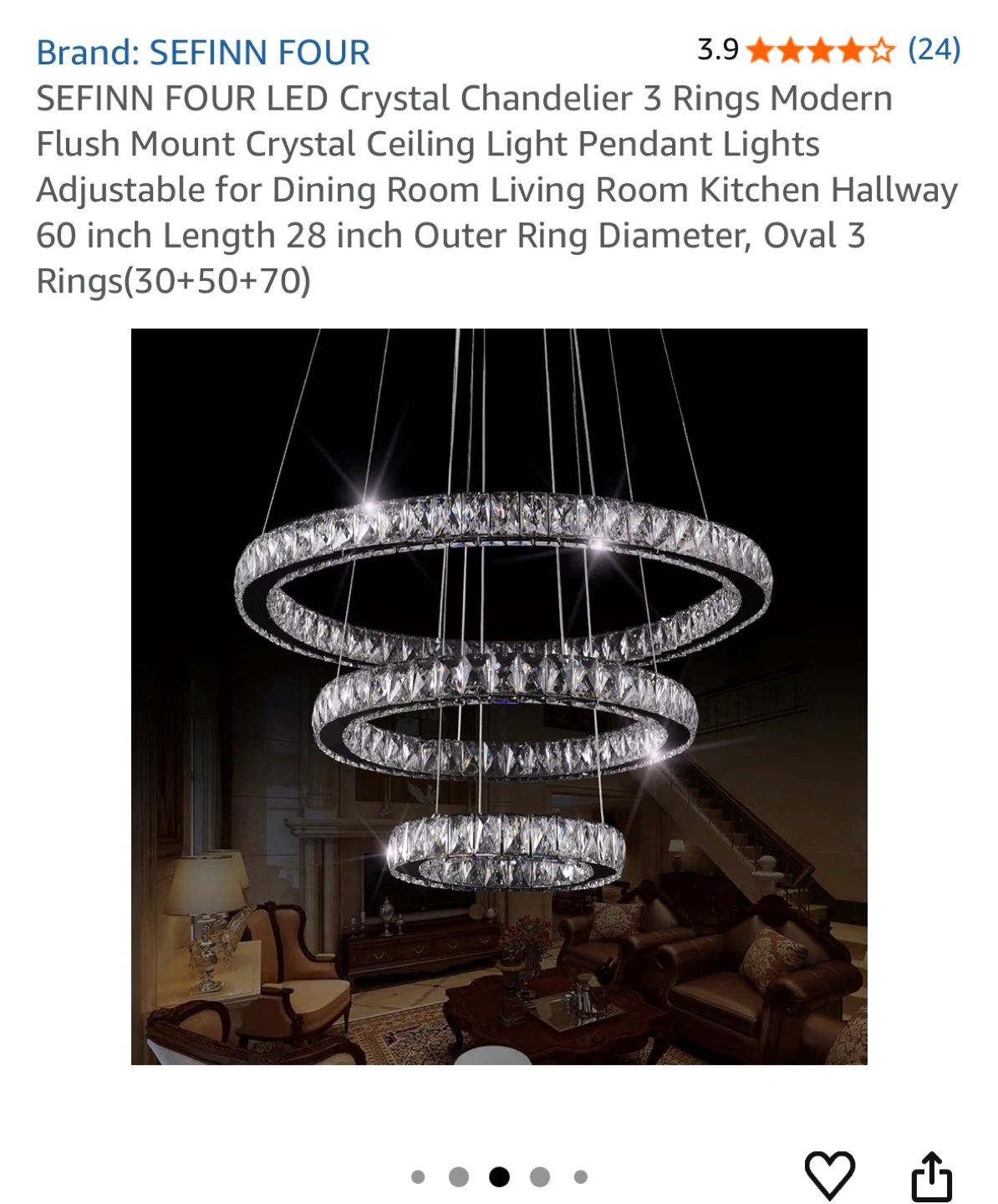 SEFINN FOUR LED Crystal Chandelier 3 Rings Pendant Light - photo 3
