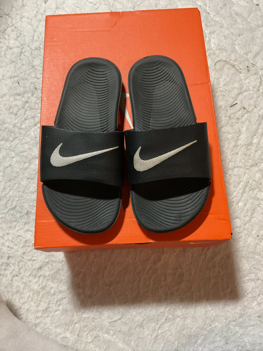Nike Black Slides with White Swoosh