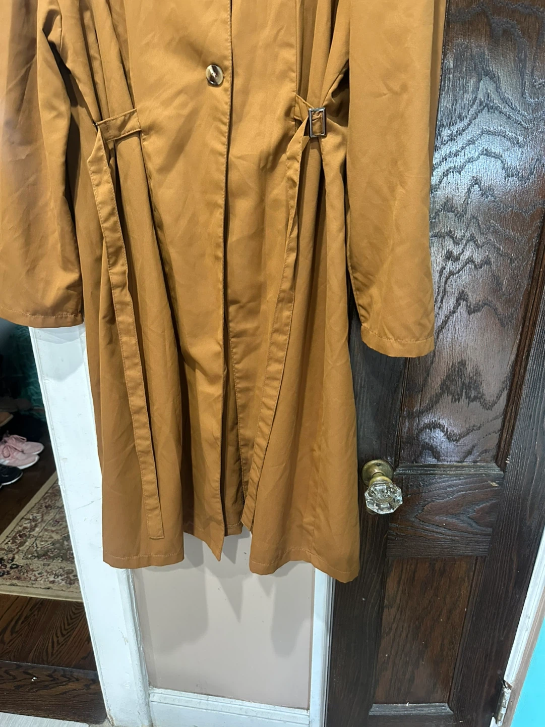 Women's Camel Trench Coat with Self-Tie Belt - photo 3