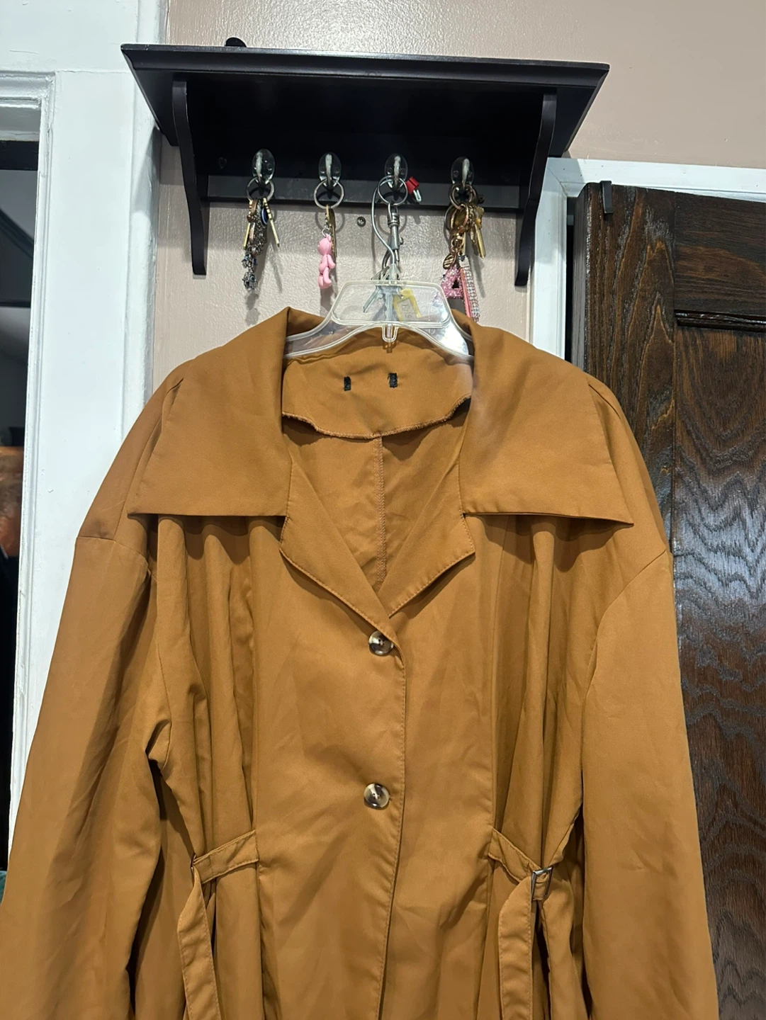 Women's Camel Trench Coat with Self-Tie Belt - photo 2