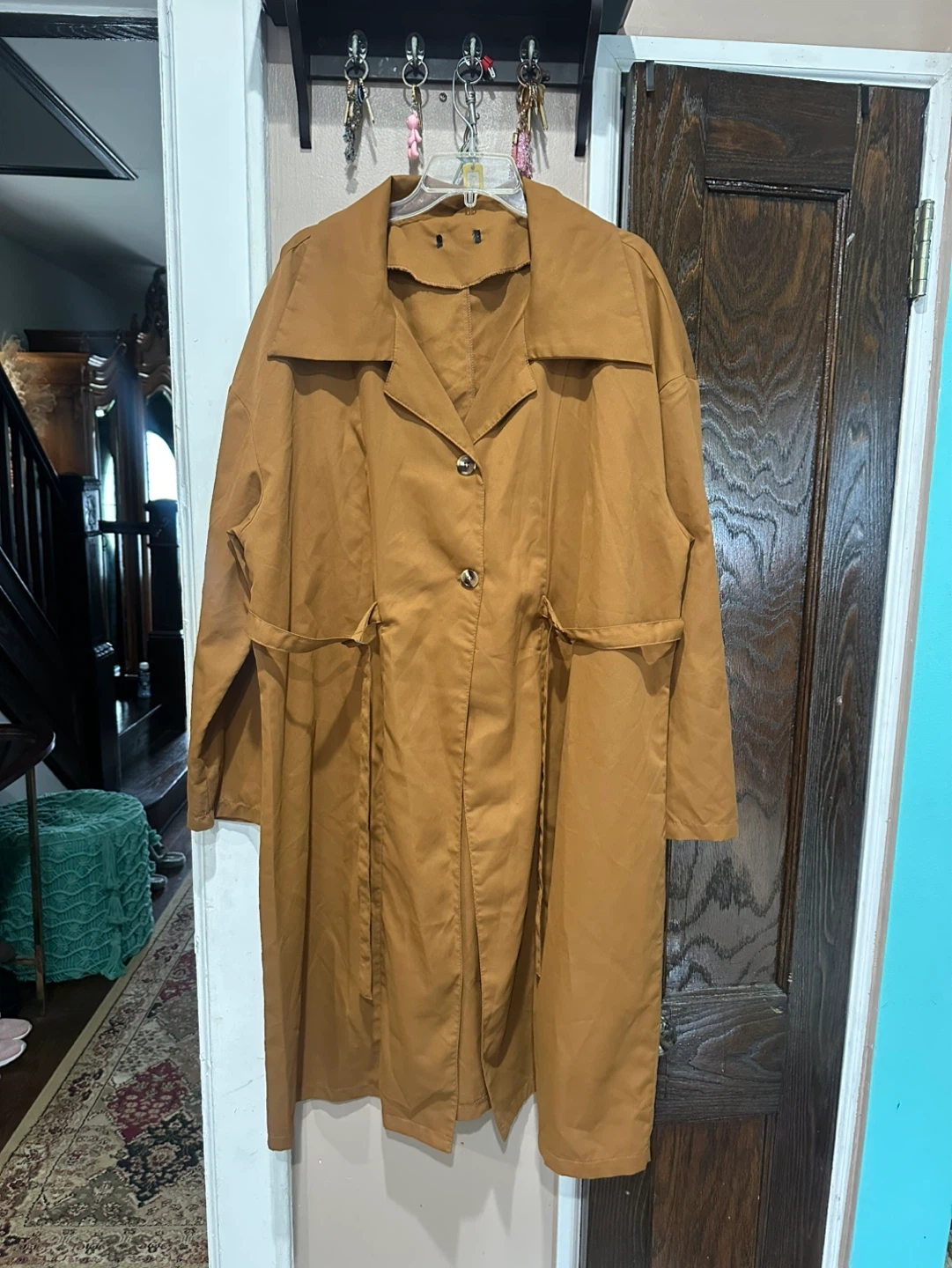 Women's Camel Trench Coat with Self-Tie Belt - photo 5