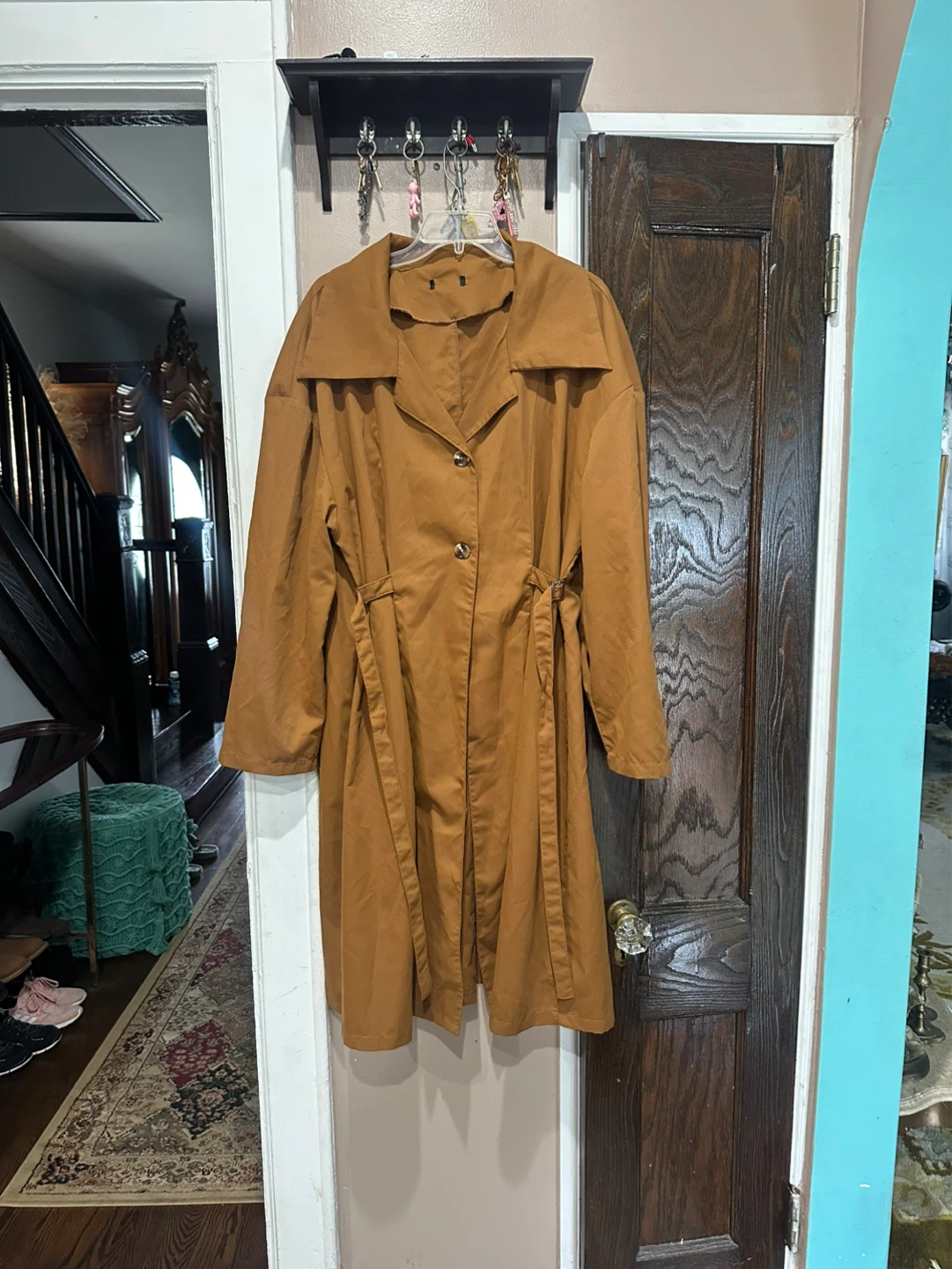 Women's Camel Trench Coat with Self-Tie Belt