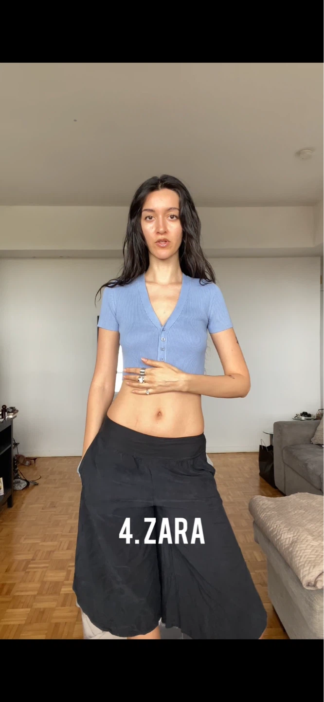 ZARA Blue Ribbed Button-Up Crop Top