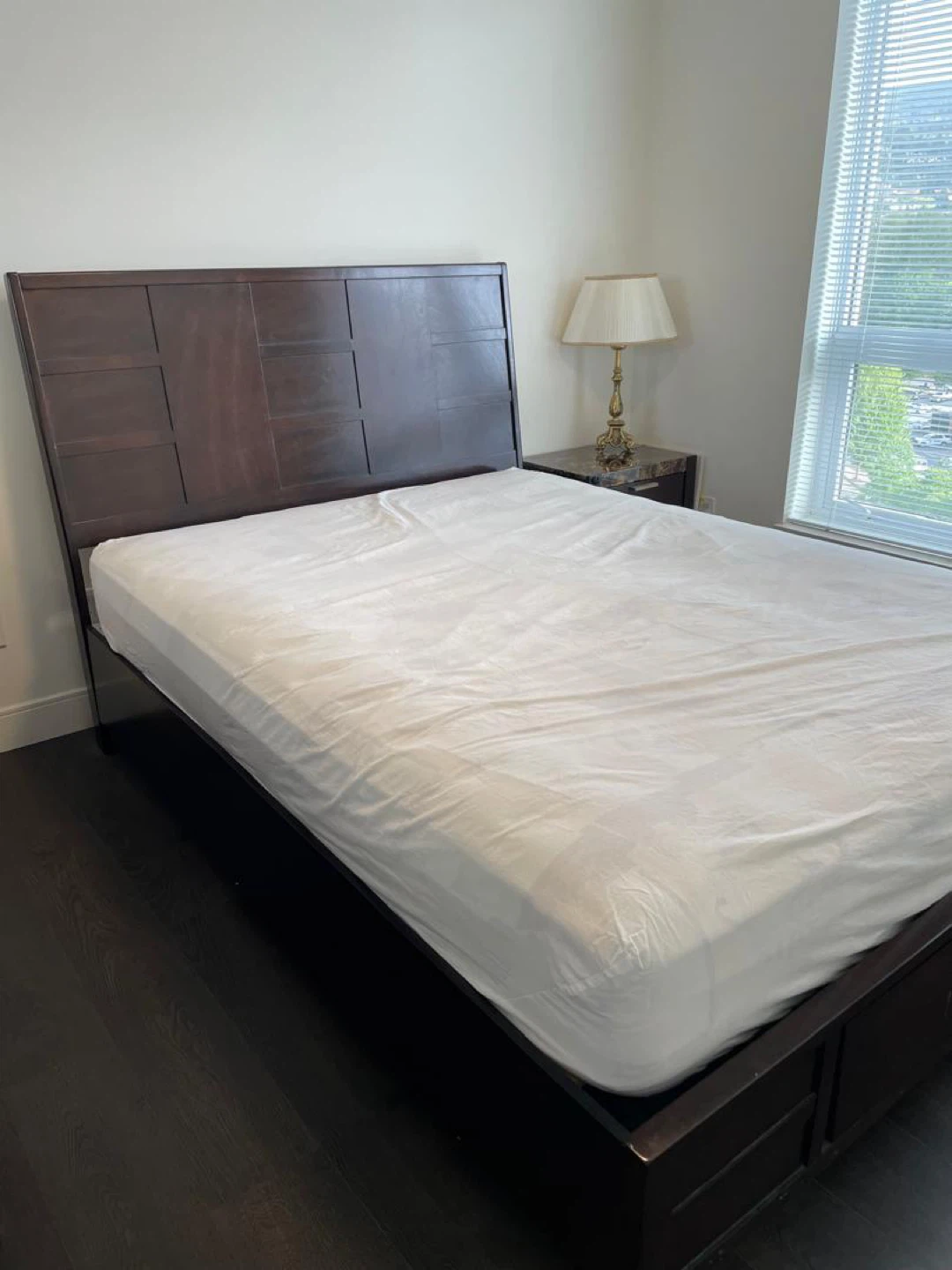 Dark Wood Headboard with Marble Top Dresser Set - photo 3
