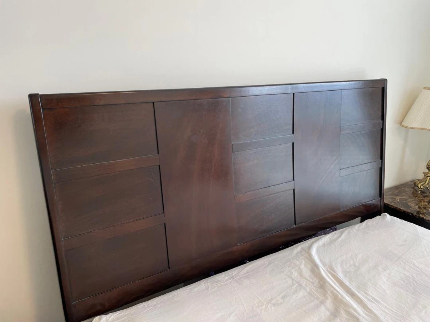 Dark Wood Headboard with Marble Top Dresser Set - photo 4