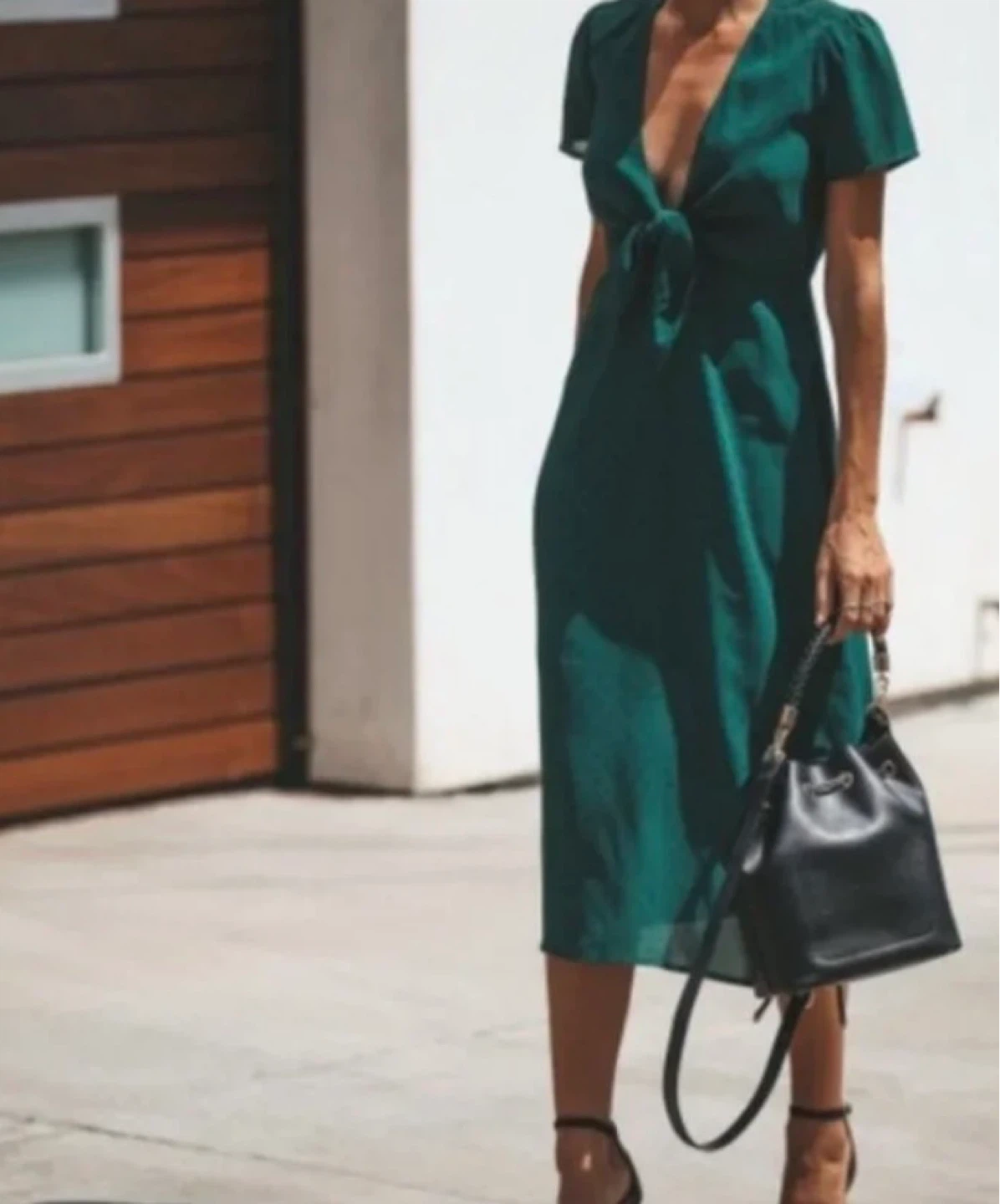 Green Polka Dot Tie-Front Midi Dress - Size Small