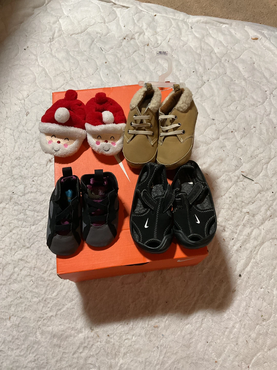 Baby Shoes Bundle - Santa Booties, Nike Sandals, and Brown Boots