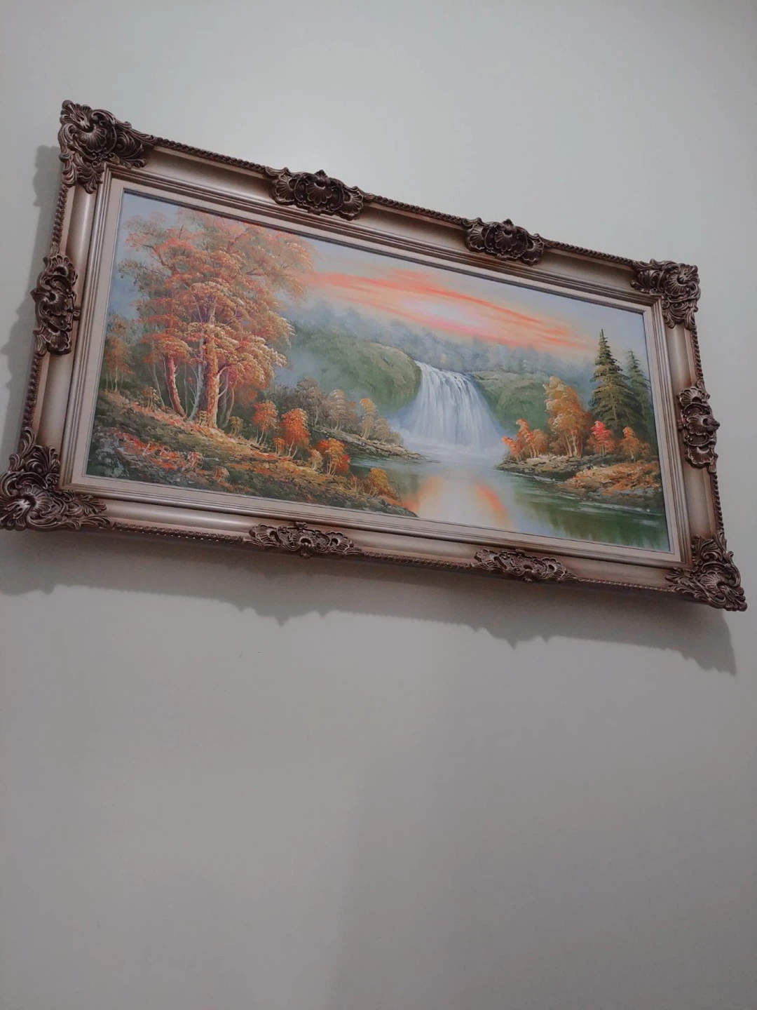 Framed Waterfall Landscape Oil Painting