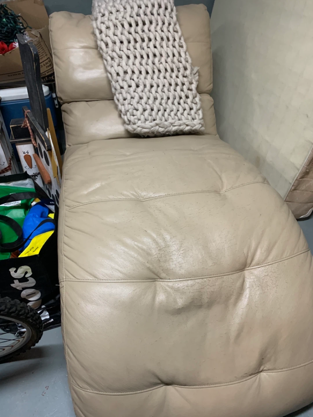 Beige Leather Chaise Lounge Chair