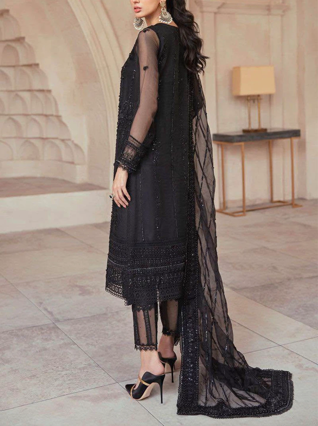 Women's Black Embroidered Dress with Dupatta - photo 2