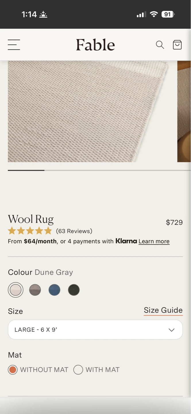 Fable Wool Rug — Large 6x9 — Dune Gray | Brand New Sealed - photo 5