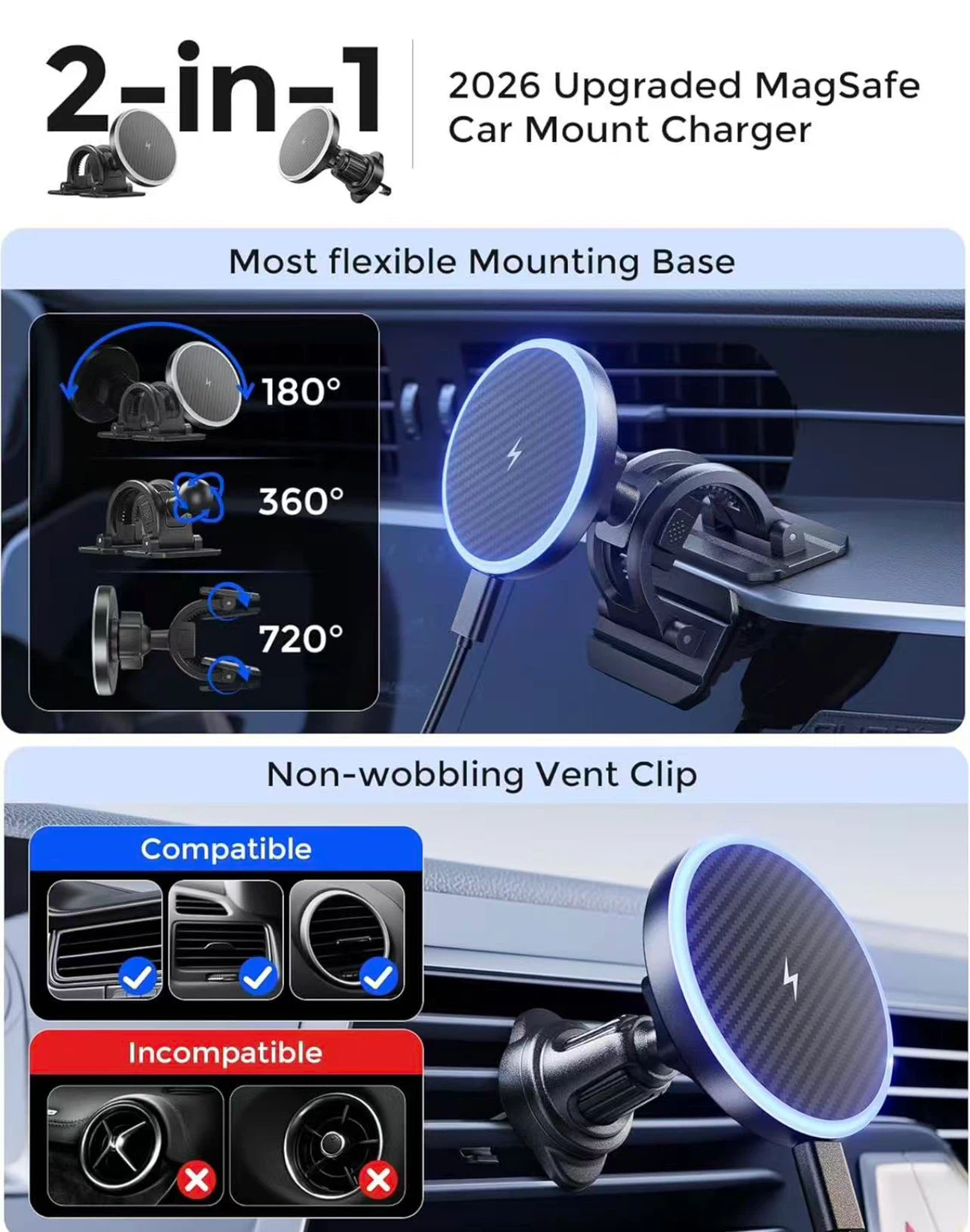 2-in-1 MagSafe Car Mount Charger - photo 2