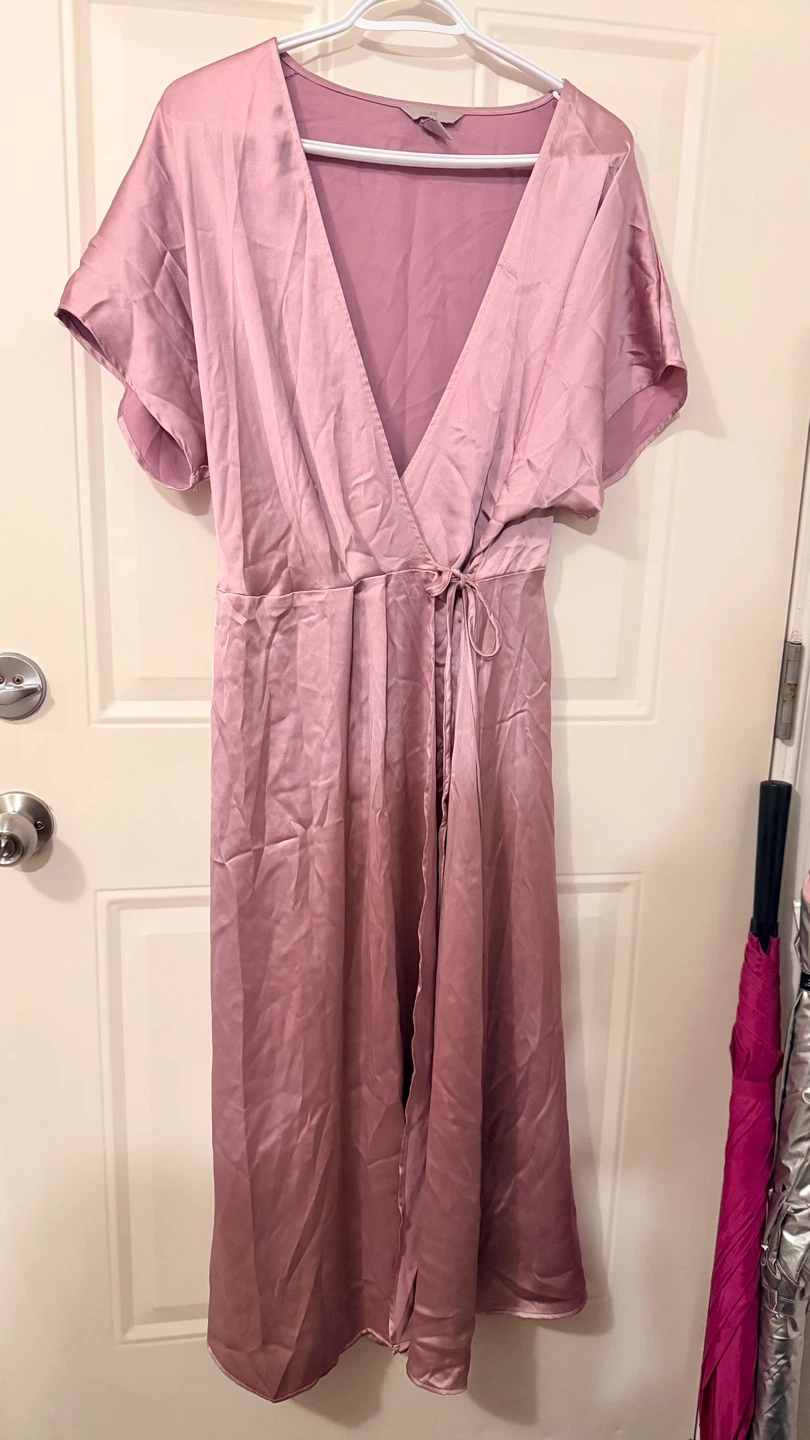Pink Satin Wrap Dress