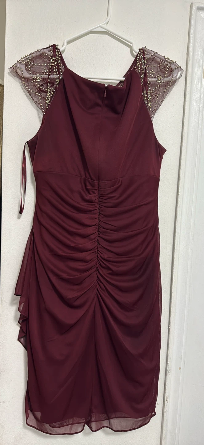 DJ&J Brand Burgundy Beaded Neckline Dress - Size 12