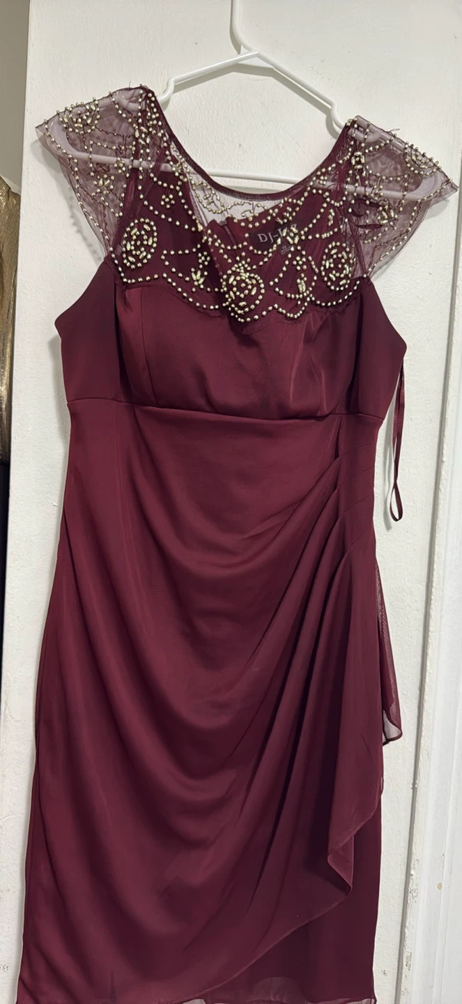DJ&J Brand Burgundy Beaded Neckline Dress - Size 12 - photo 2