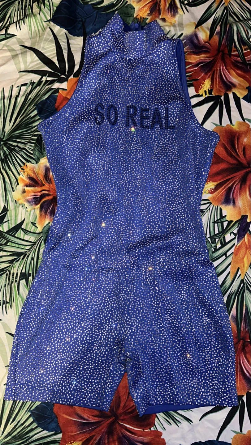 So Real Royal Blue Rhinestone Bodysuit - Size M