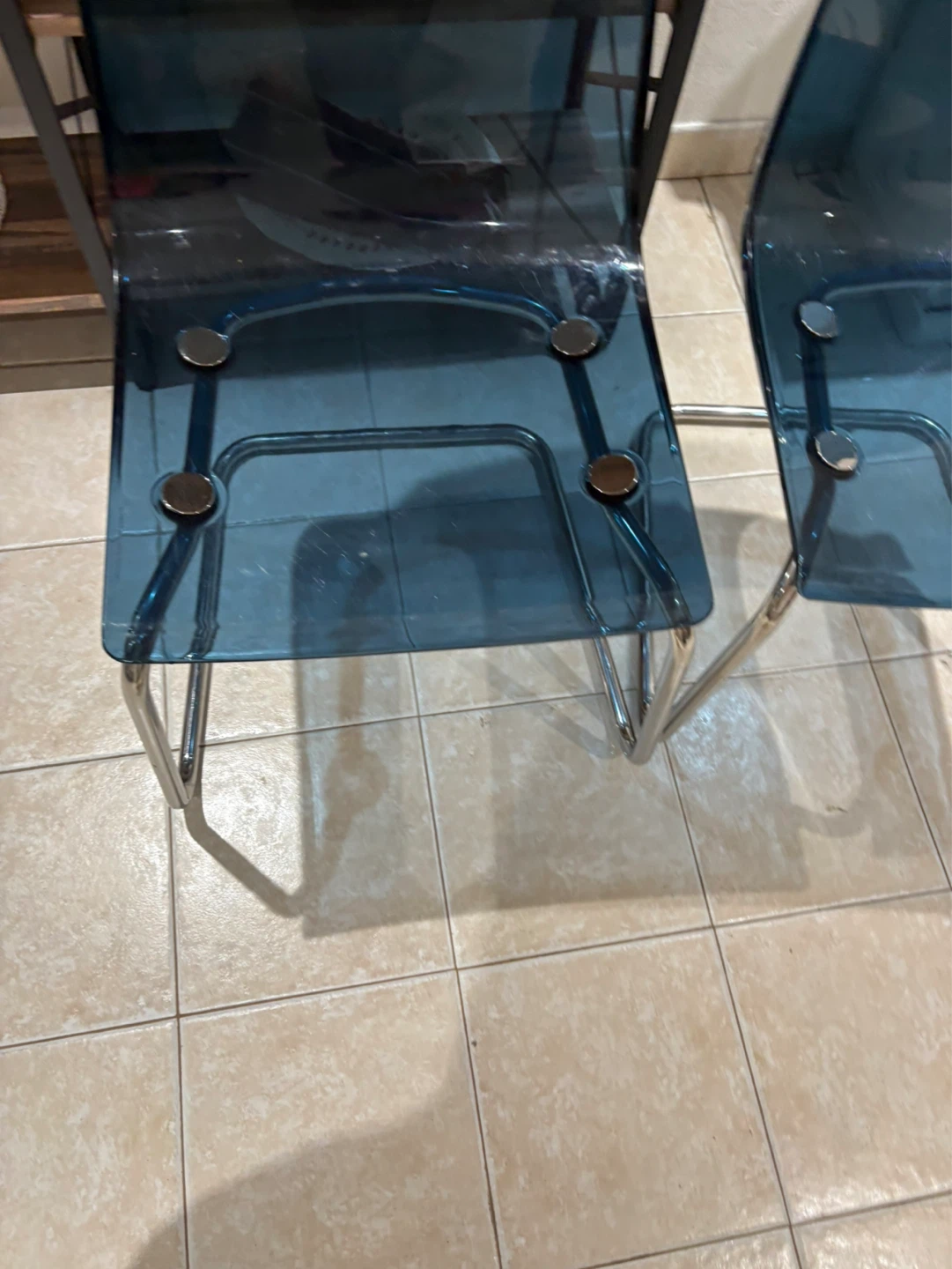 Set of 2 Blue Transparent Acrylic Chairs with Chrome Legs - photo 5