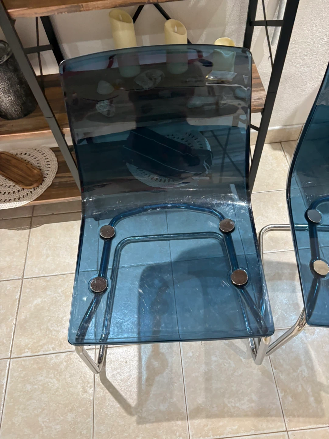 Set of 2 Blue Transparent Acrylic Chairs with Chrome Legs