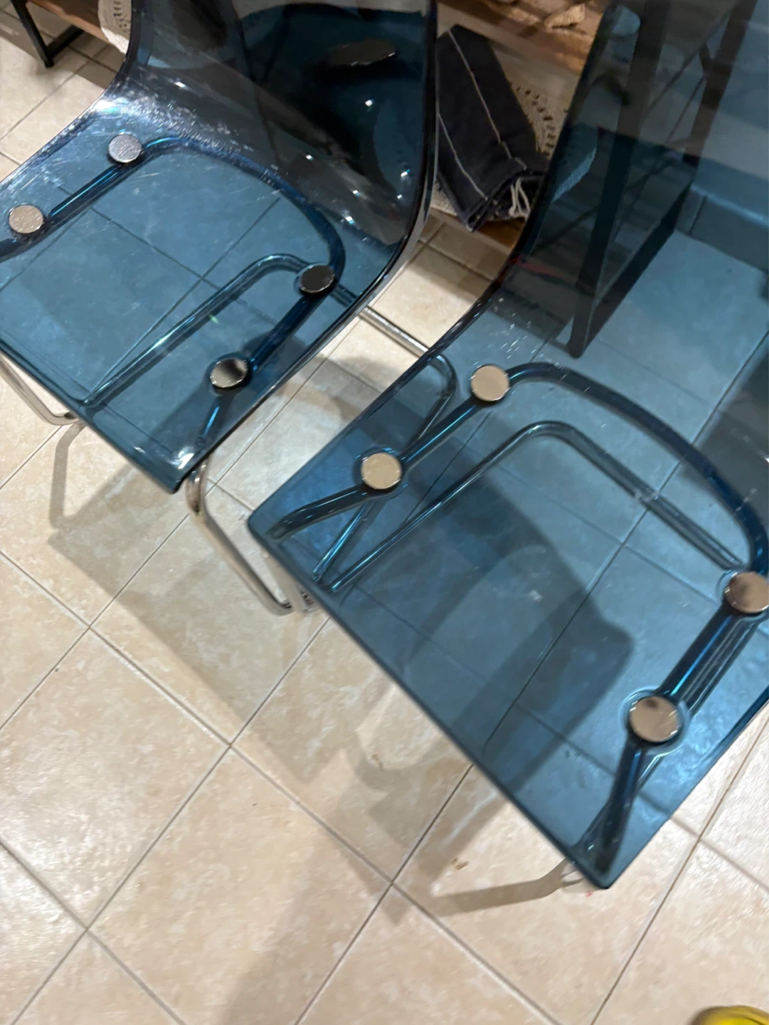 Set of 2 Blue Transparent Acrylic Chairs with Chrome Legs - photo 4