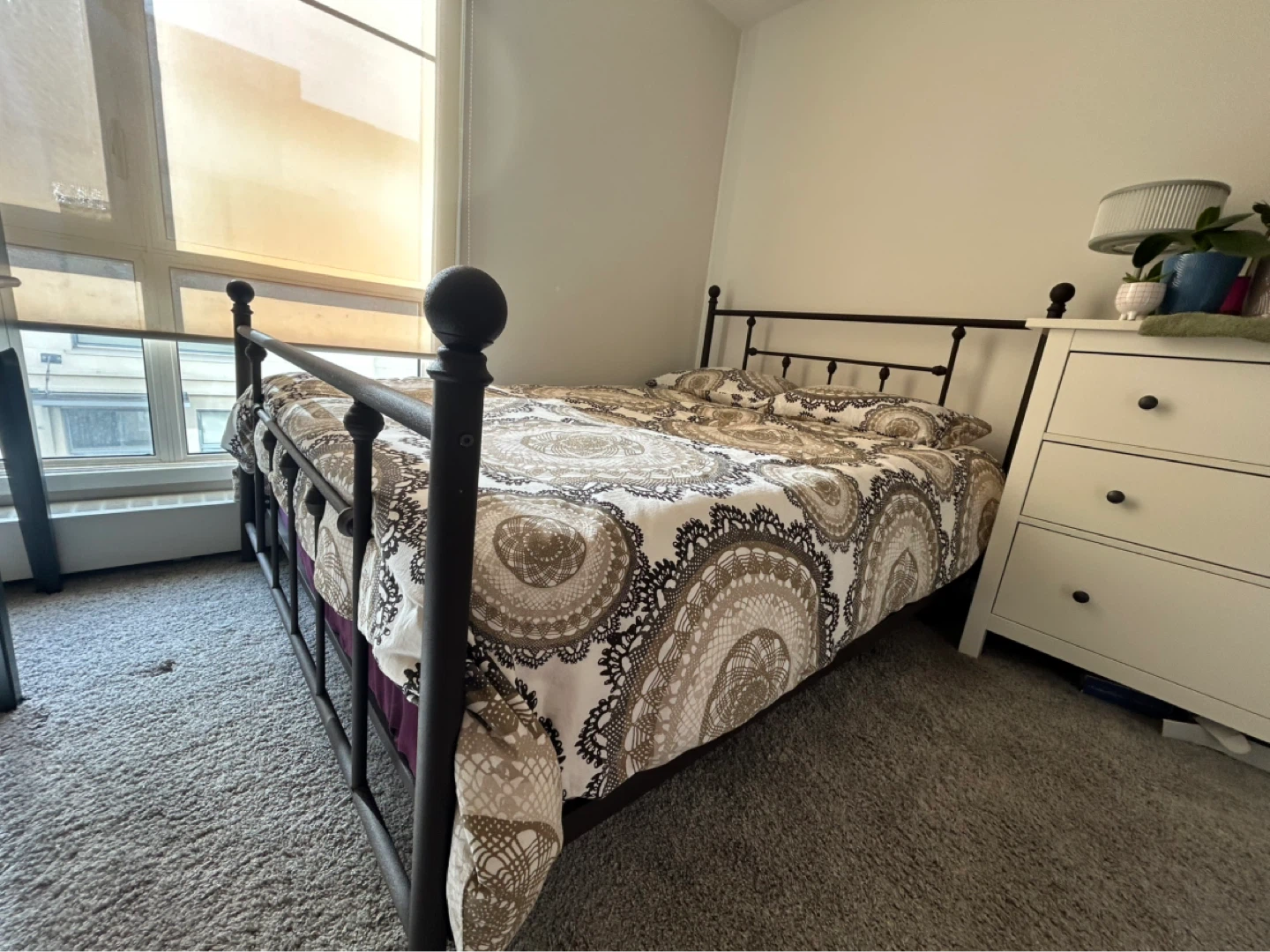 Dark Brown Metal Bed Frame with Mattress