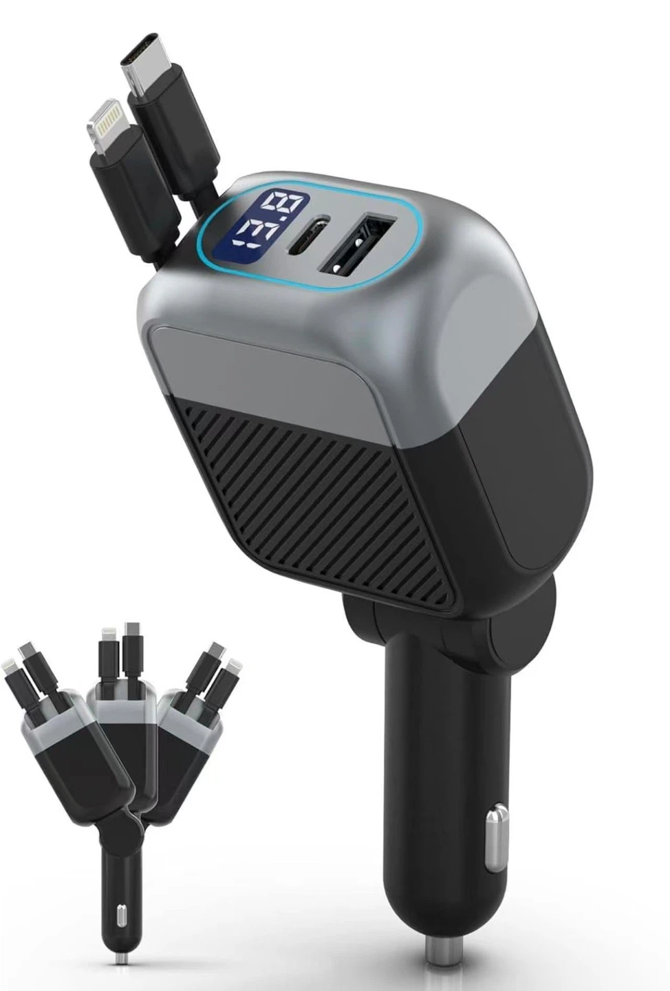 4-in-1 Retractable Car Charger with 87W Max Output