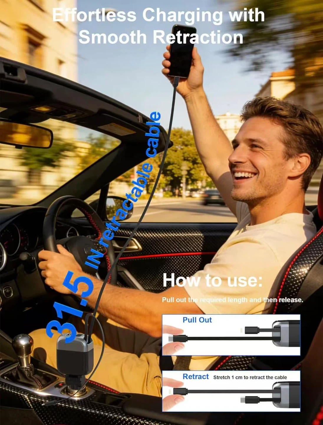 4-in-1 Retractable Car Charger with 87W Max Output - photo 4