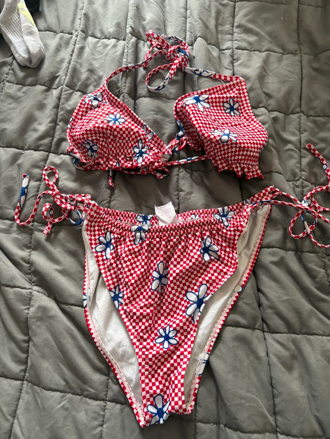 Red Gingham Flower Bikini