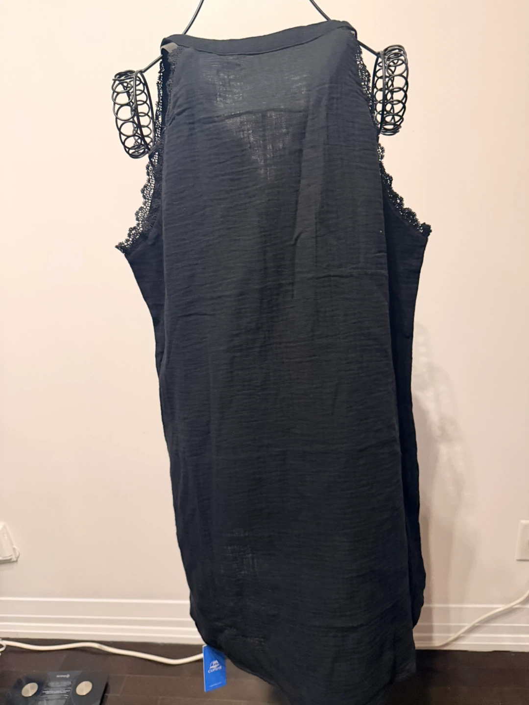 Black Cotton V-Neck dress with Lace Trim - photo 3