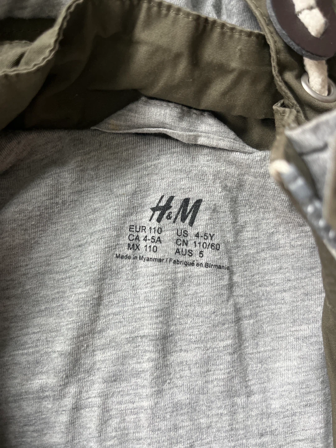 H&M Kids army Green Hooded spring Jacket Size 4-5Y