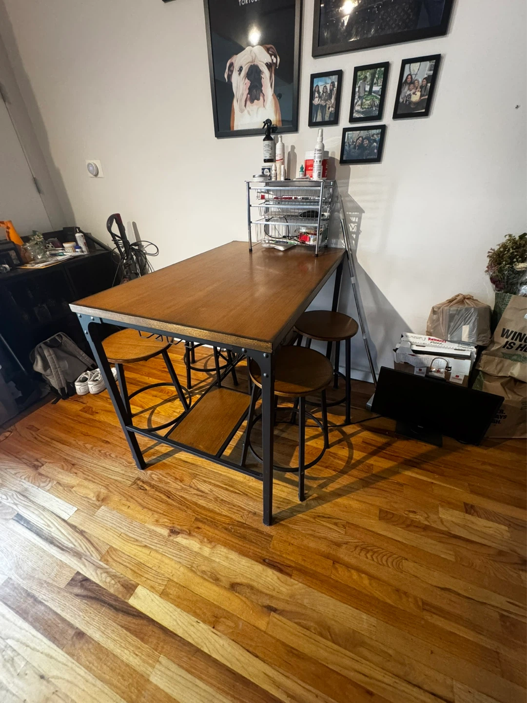 Wood and Metal Bar Table with 4 Stools - photo 2