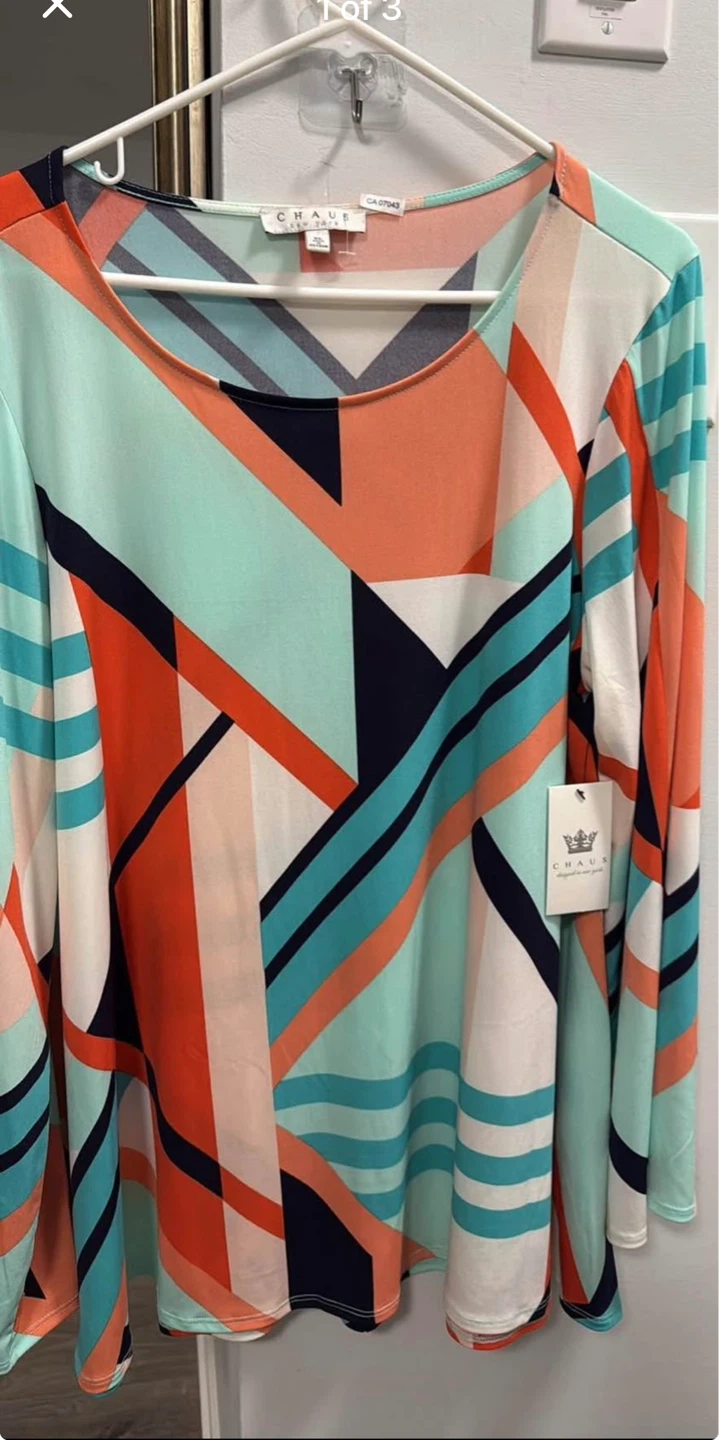 CHAU New York Geometric Print Long Sleeve Top XL