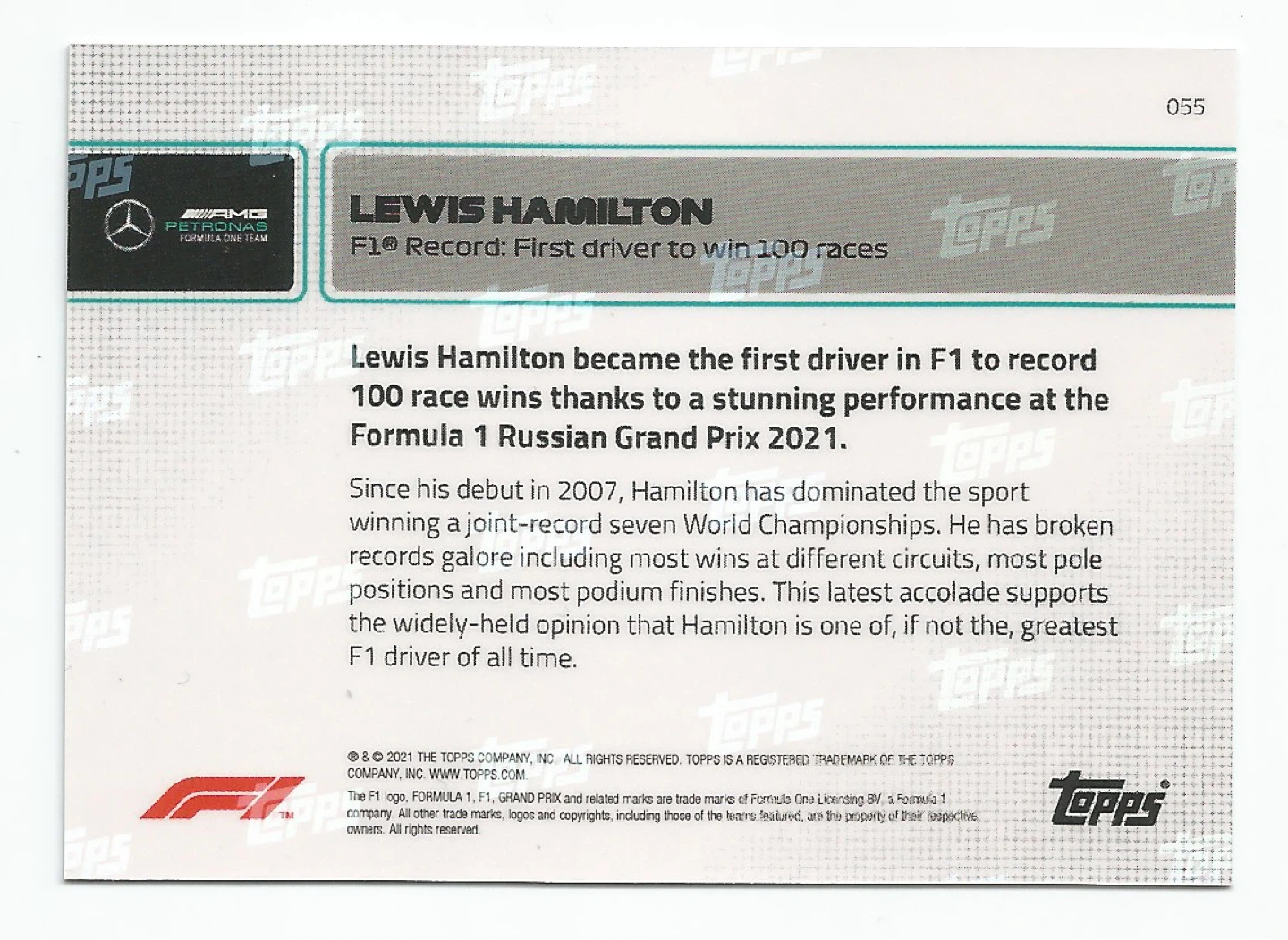 2021 Topps Now Formula 1 LEWIS HAMILTON 100th Grand Prix Win - photo 2