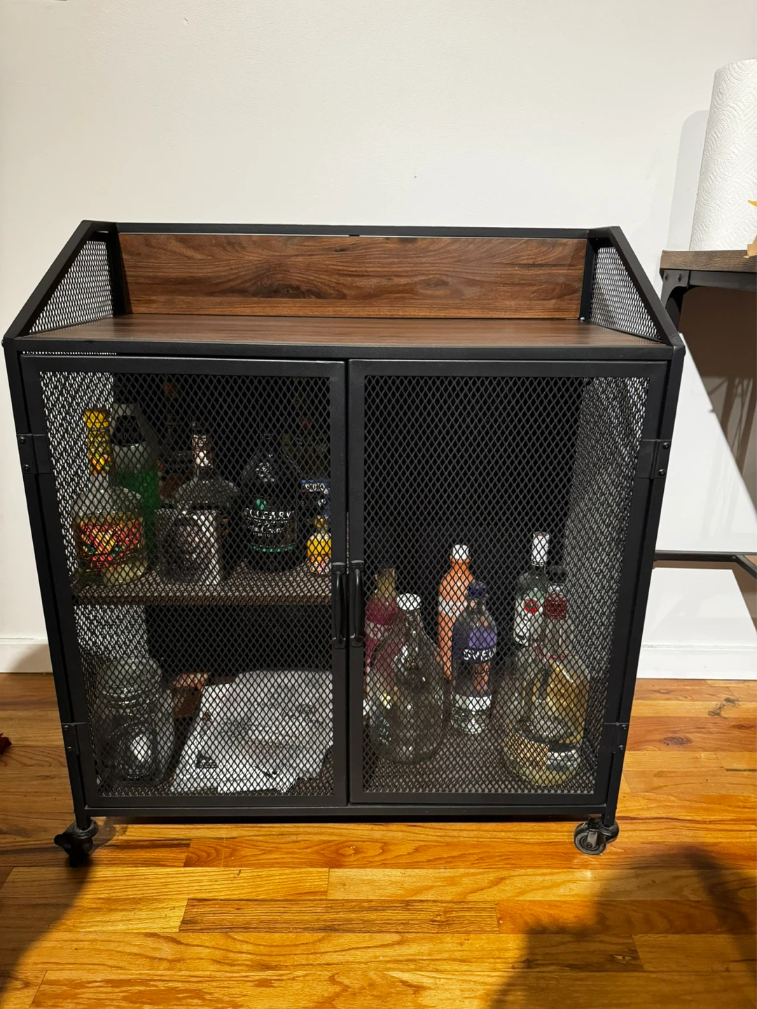 Industrial Bar Cabinet with Wheels
