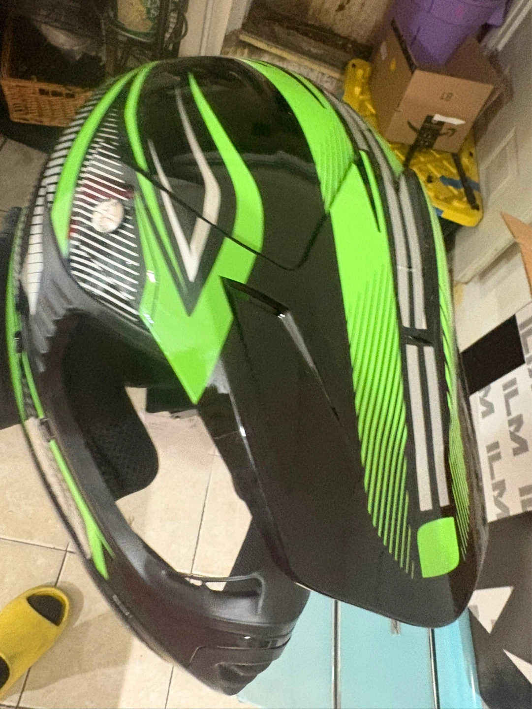 ILM Motorcycle Helmet B07 Green w/ Goggles & Gloves