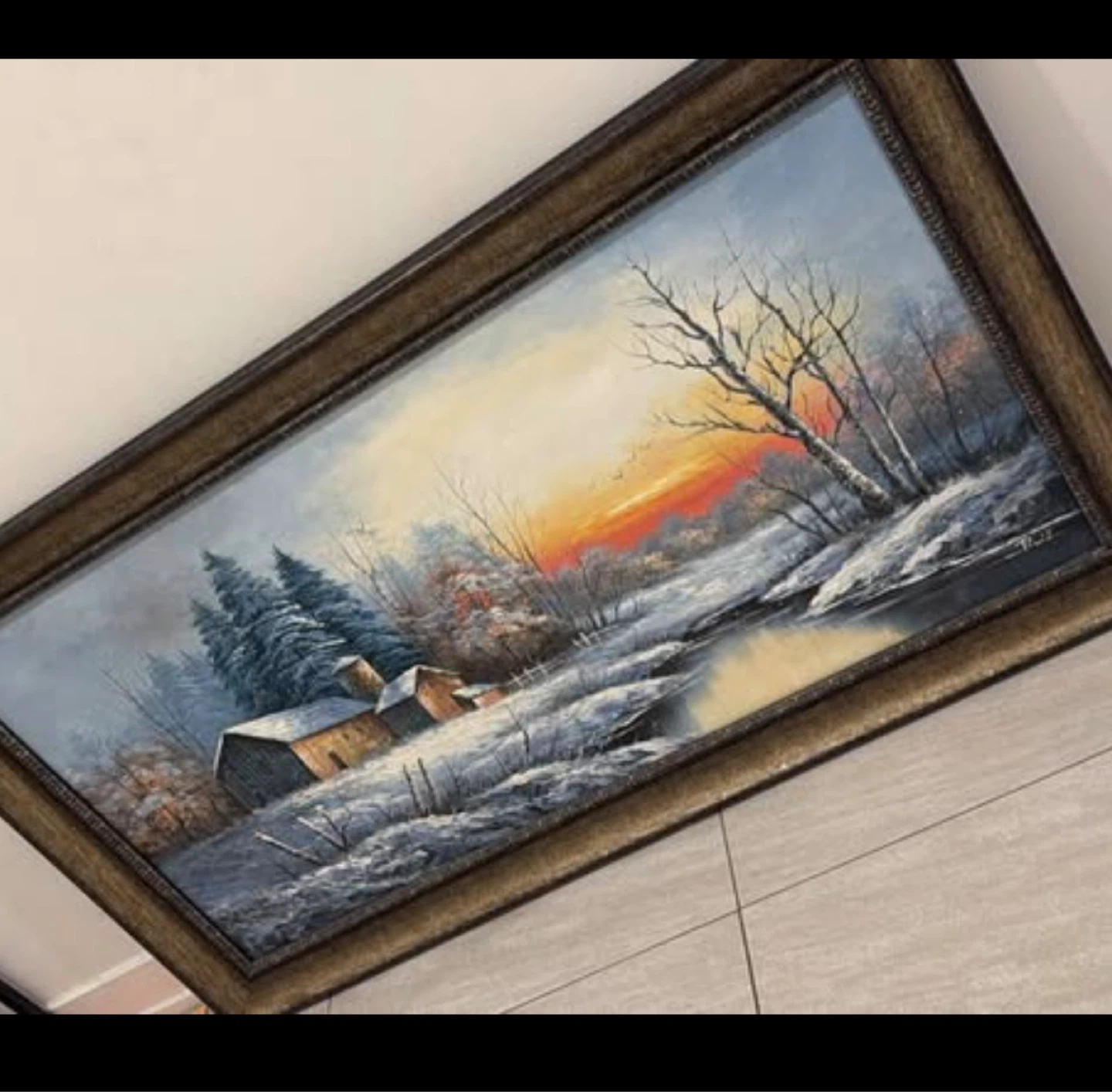 Framed Winter Landscape Oil Painting - photo 2