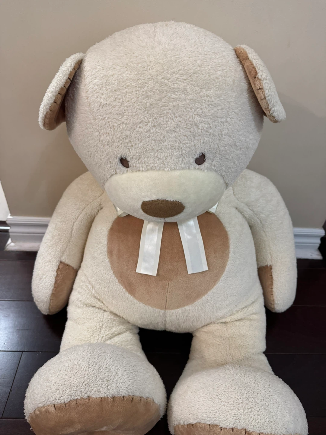 Large Cream Teddy Bear with Bow - photo 2