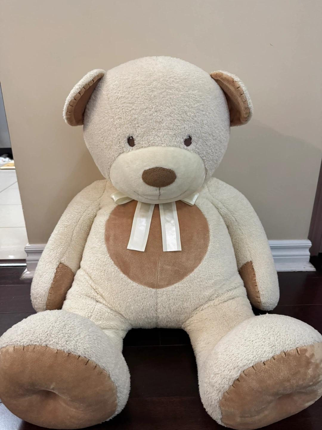 Large Cream Teddy Bear with Bow