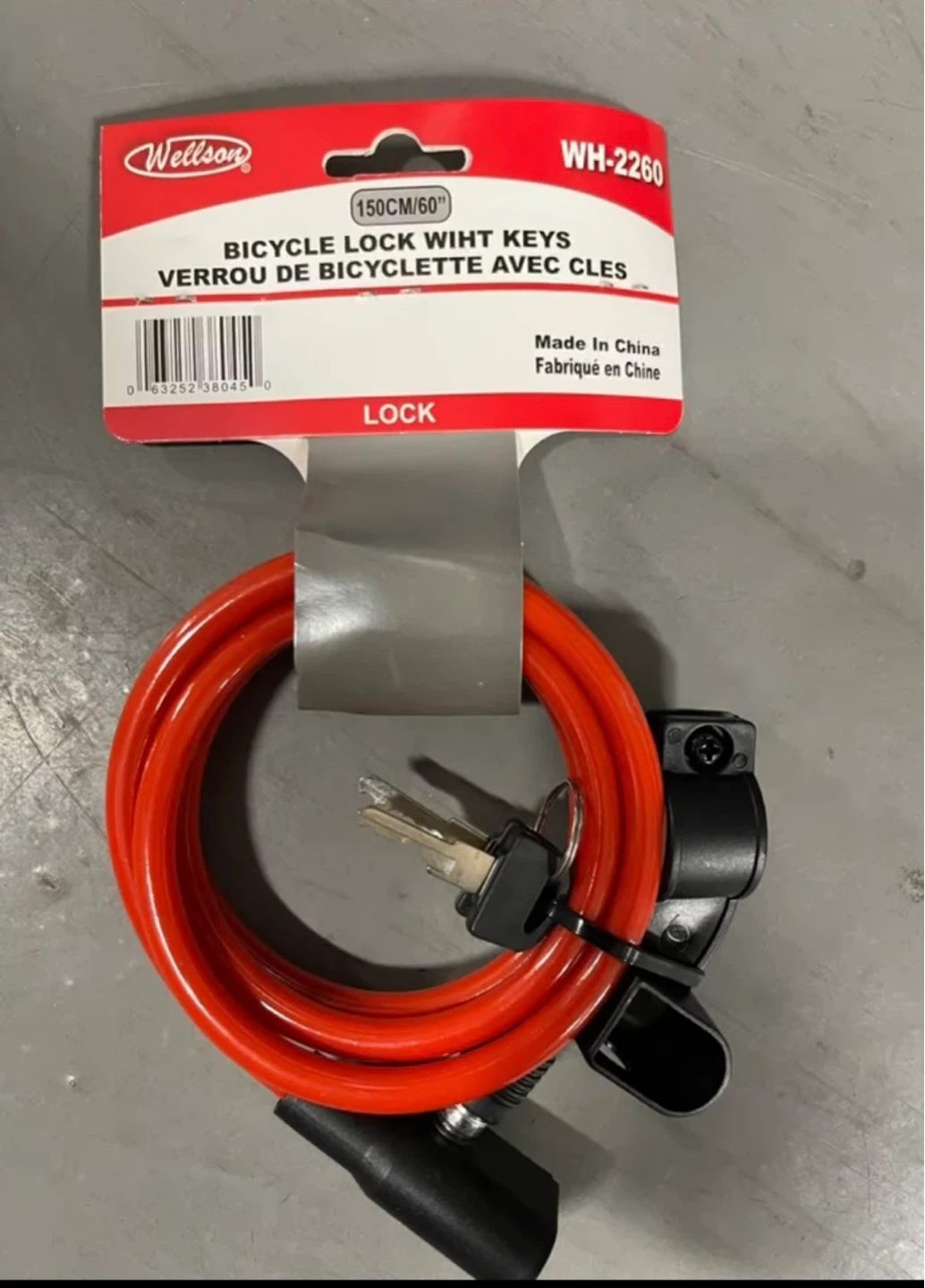 Wellson Bicycle Lock with Keys - 150cm/60"