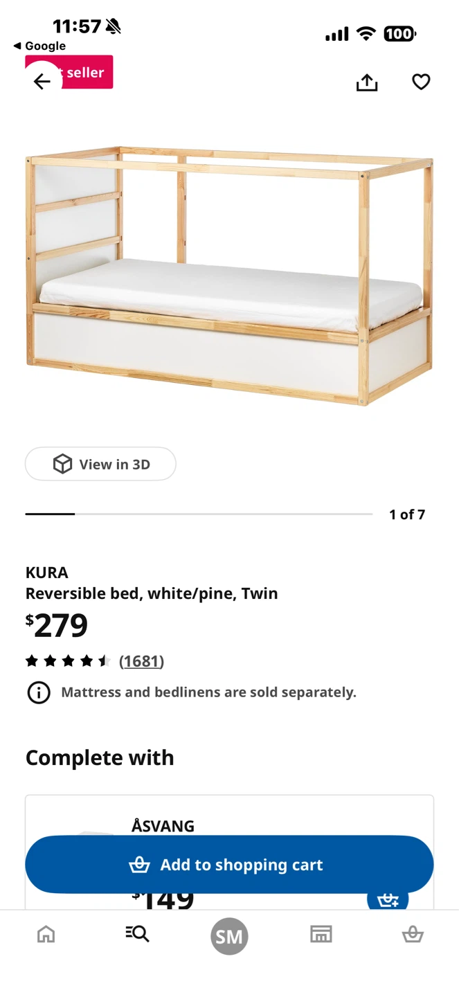 IKEA KURA Reversible Bed - Twin, White/Pine