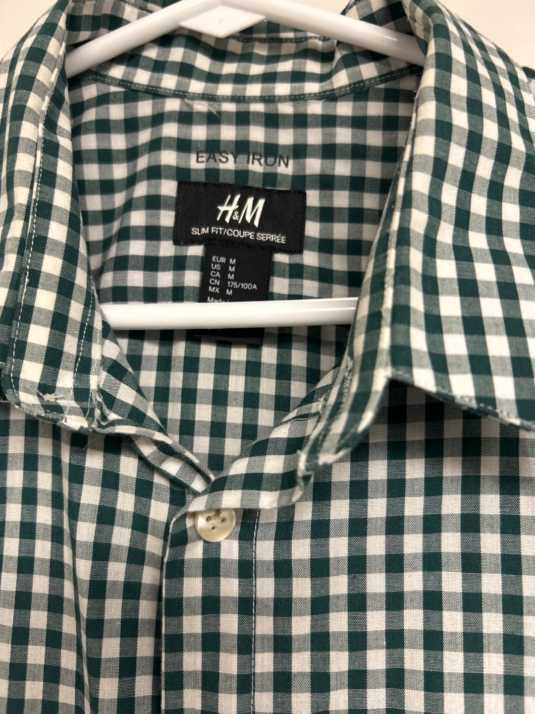 H&M Men's Green Gingham Slim Fit Short Sleeve Shirt - Medium - photo 2