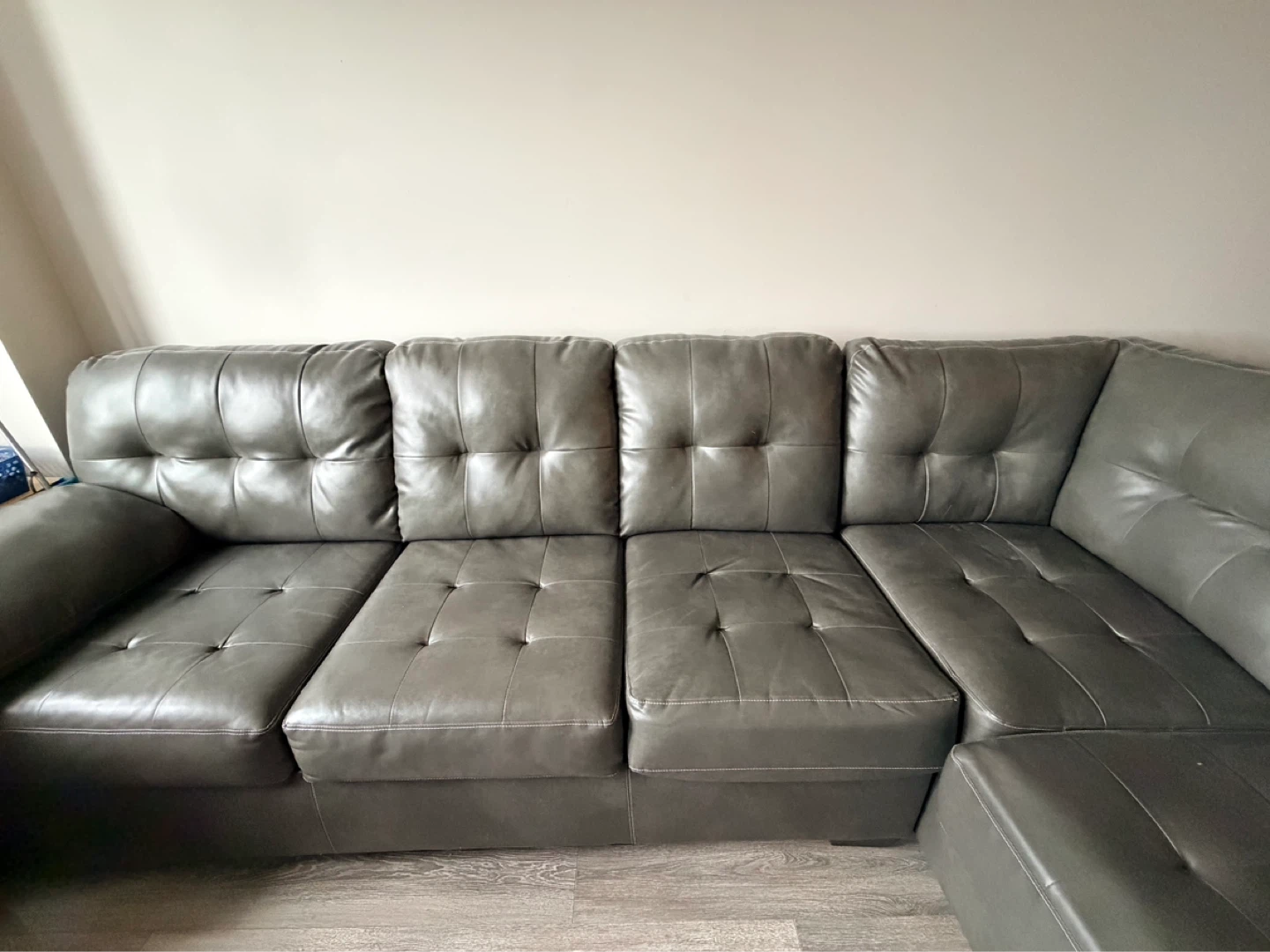 Grey Faux Leather Sectional Sofa with Chaise - photo 2