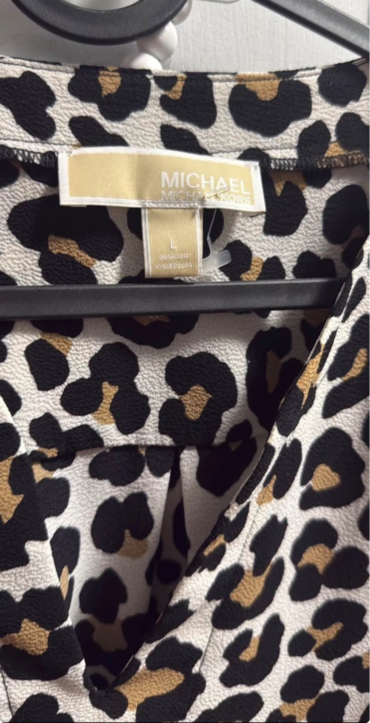Michael Kors Leopard Print V-Neck Blouse Size L - photo 2