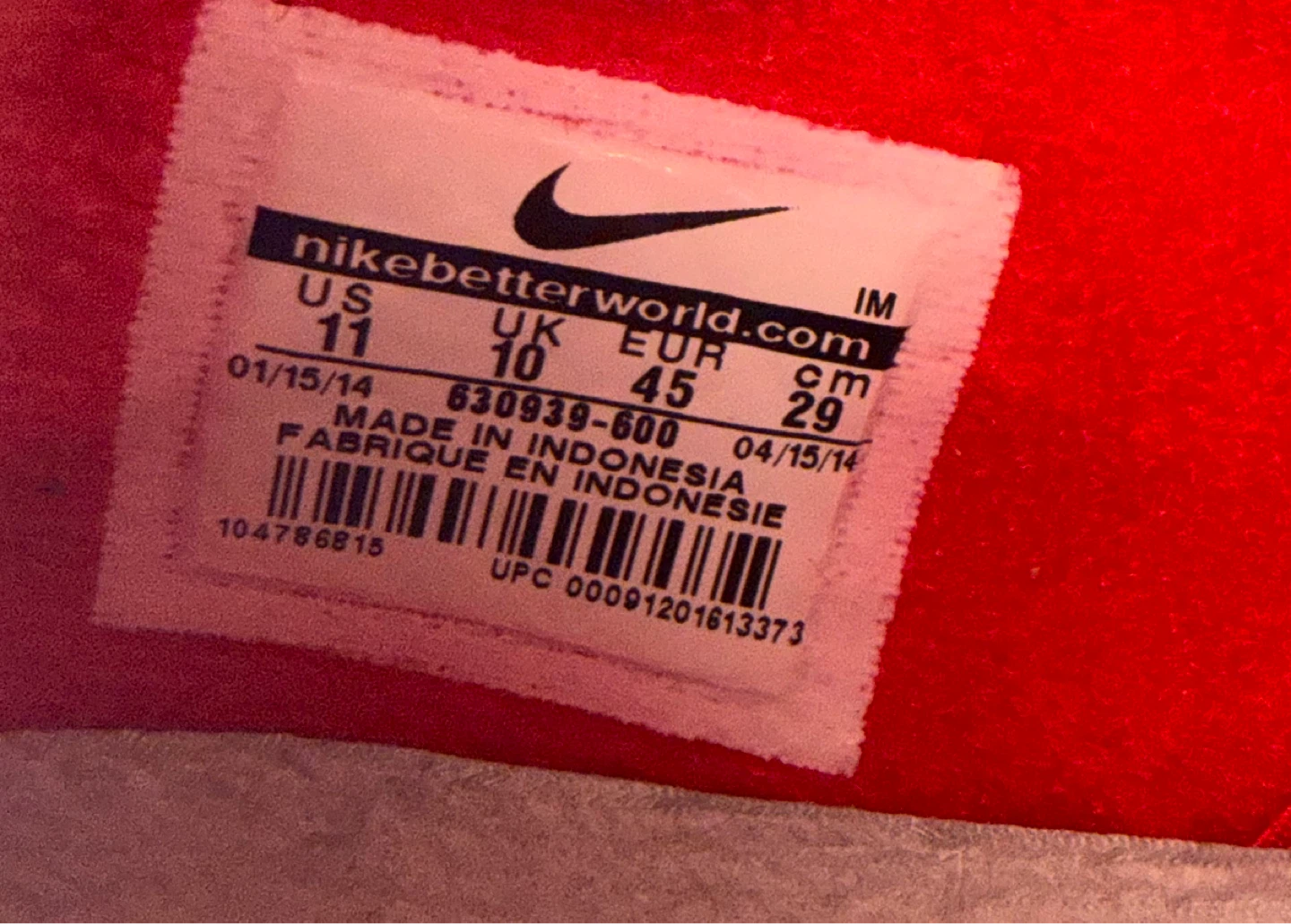 Nike Air Force 1 Red Canvas Sneakers Men's US 11 - photo 4